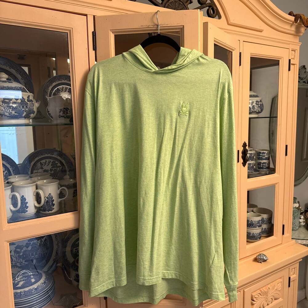Psycho Bunny Lime Green Heathered Lightweight Hooded Long Sleeve Shirt size 9